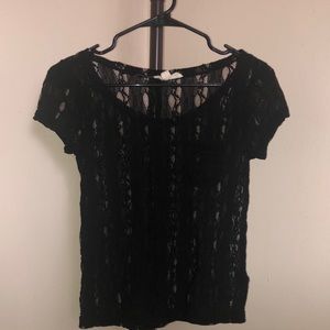 Hi this is a black lace top from Forever 21. Size Petite Small.